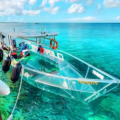 Barco de policarbonato transparente de alta transmissão de luz e banco de cristal para uma experiência única
