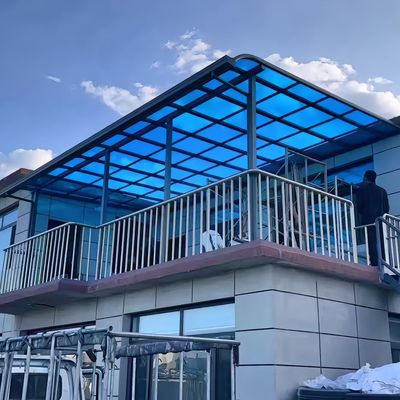 Quadro de alumínio e telhado de chapa sólida azul telhado de policarbonato DIY para casas e edifícios comerciais
